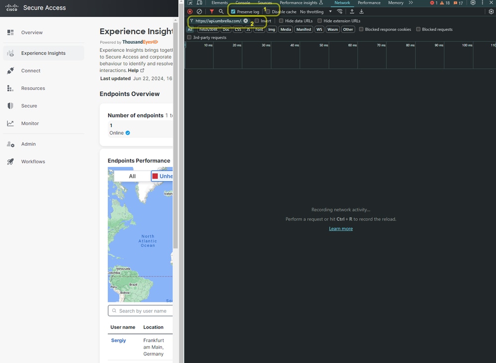 ThousandEyes - Fehlerbehebung für Entwicklertools