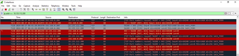 Wireshark Capture - Reset