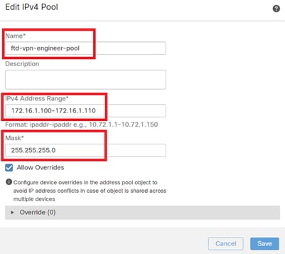 IPv4 Address Pool for Engineer VPN Client