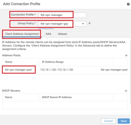 Details of Connection Profile for Manager VPN Client