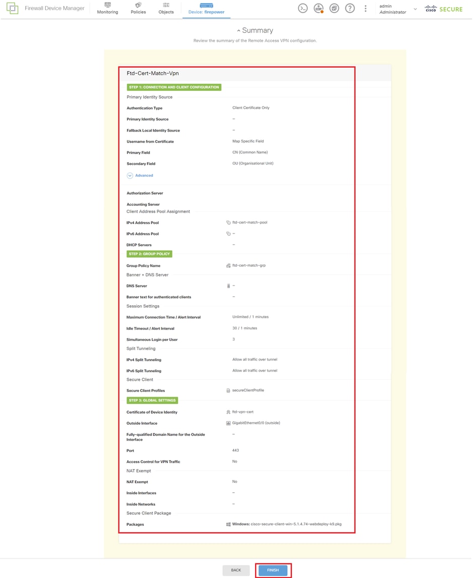 Confirm Summary for Connection Profile