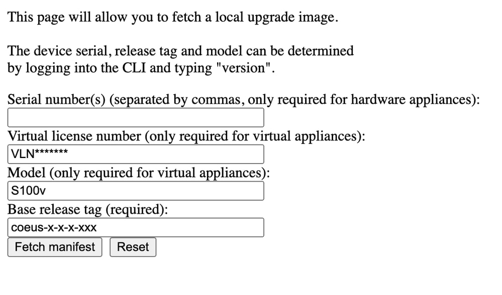 Image: Geben Sie die aktuellen Appliance-Details ein.