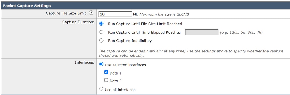 Enter Packet Capture Settings