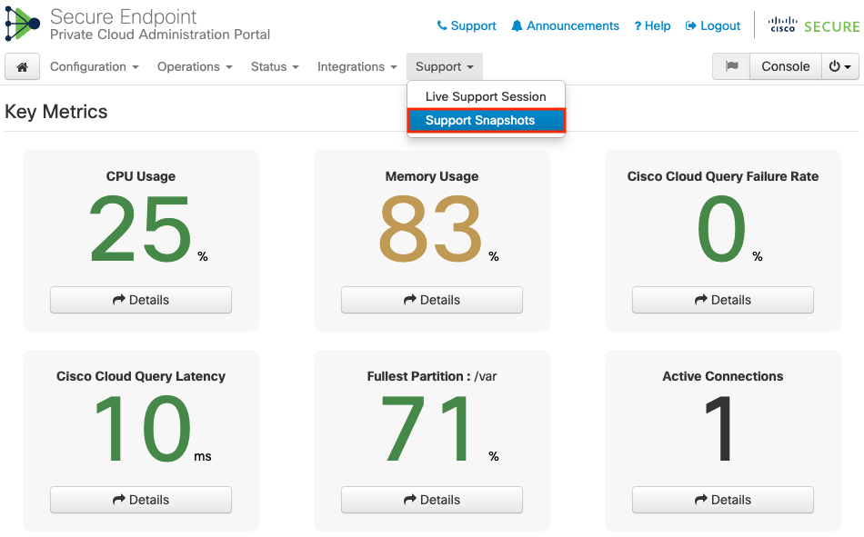 Navigate OPadmin then support then Support Snapshot