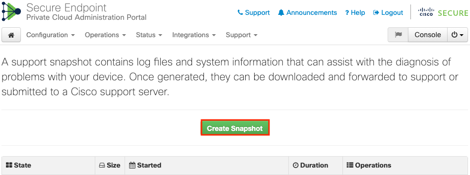 Navigate OPadmin then Create Snapshot