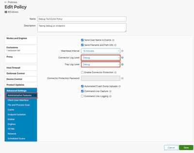 Configure the Log Level to Debug this Policy