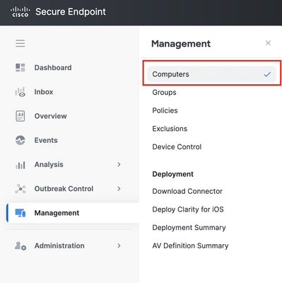 Mover o endpoint identificado para computadores