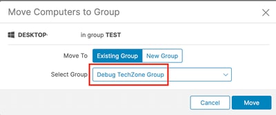 Move to the Selected Endpoint in the New Group