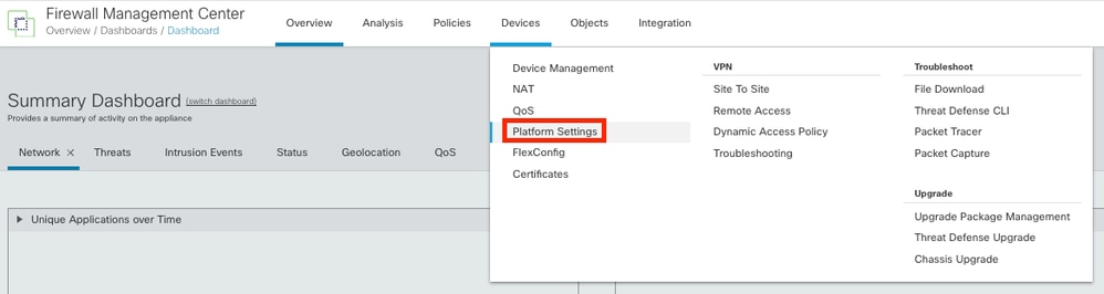 Acessando configurações da plataforma