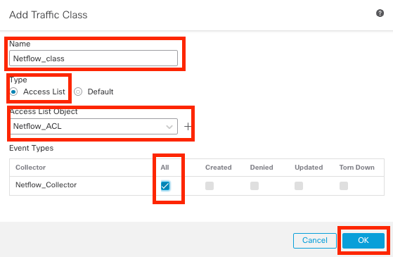 Configurações de classe de tráfego