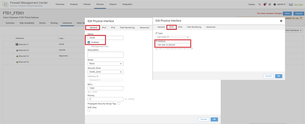 Imposta IP attivo per interfaccia dati