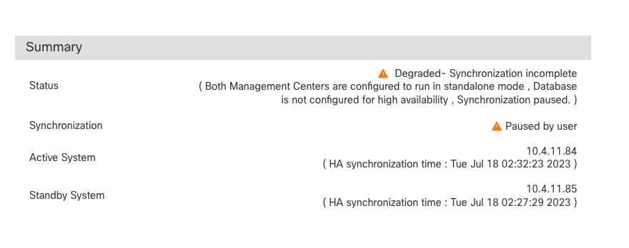 L'état de synchronisation doit être Suspendu par utilisateur