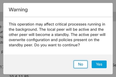 Warning About Active Overwriting Configuration on Standby Peer