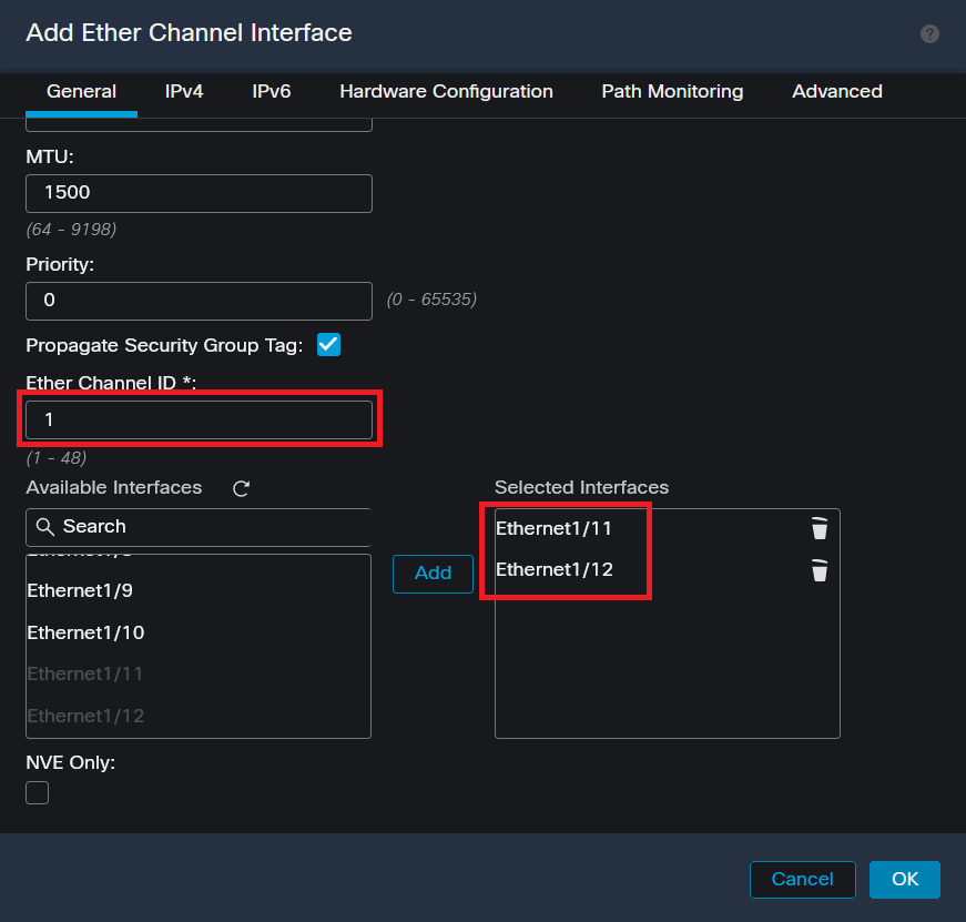 ID y miembros de Ether-Channel