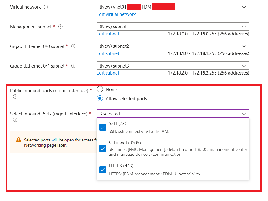 Puertos permitidos en Cisco FTDv