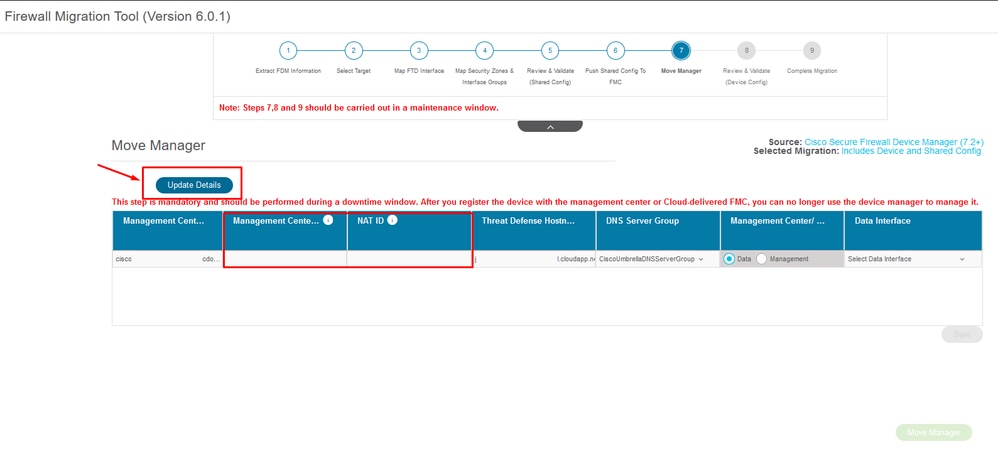 ID du centre de gestion et ID NAT