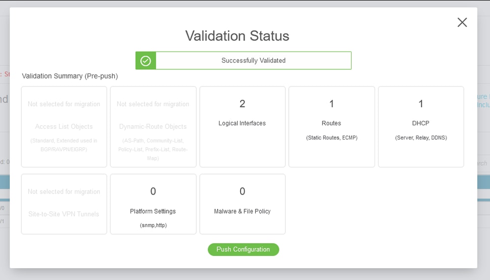 Statut de validation - Configuration push.