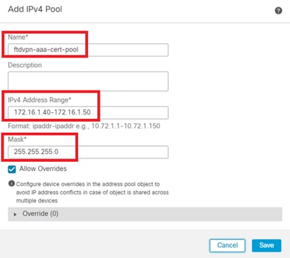 Détails du pool d'adresses IPv4