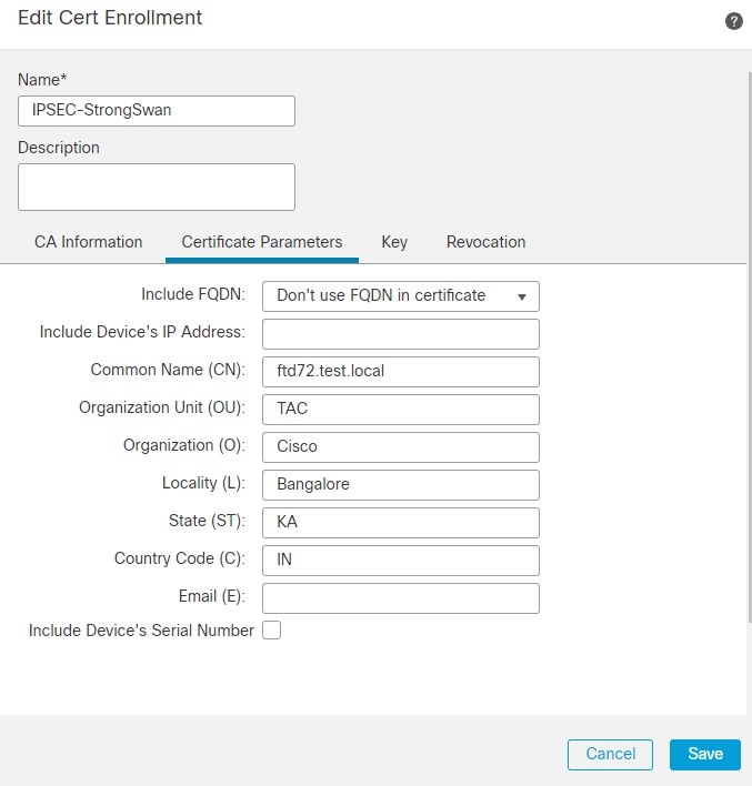 Edit Cert Enrollment - Certificate Parameters