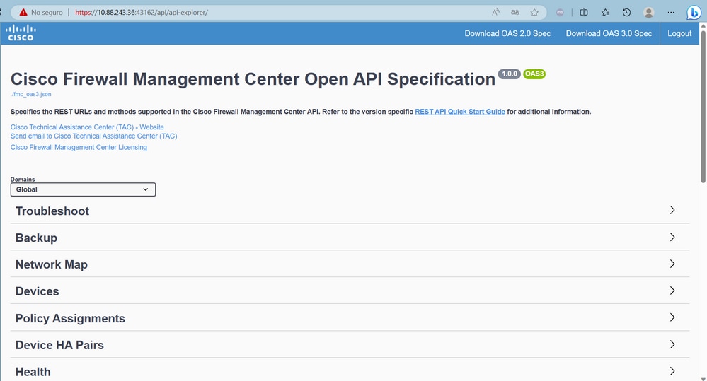 Offene API-Spezifikation für Cisco Firewall Management Center