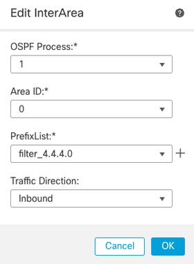 Configuração da filtragem entre áreas