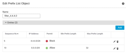 Edição de objeto da lista de prefixos