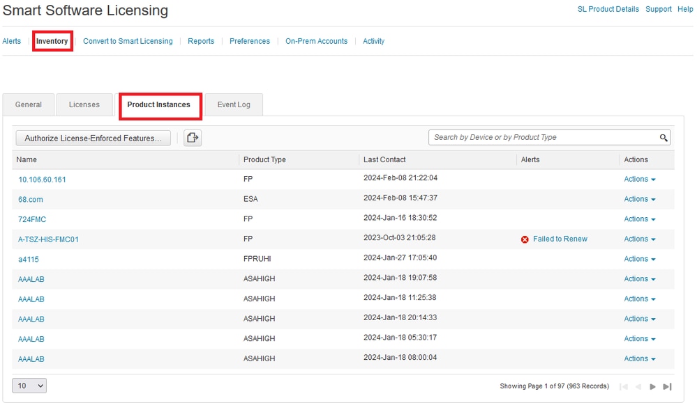 Navigate to Smart Software Licensing, Inventory and Product Instances