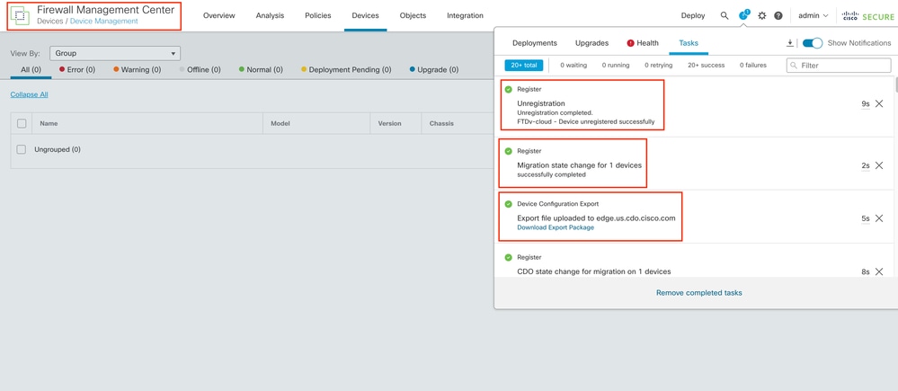 Afbeelding 18. Verificatie van onPrem FMC-taken.