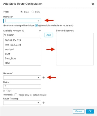 Configuration de la route statique pour FTD