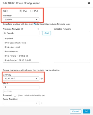 Afbeelding 8. Statische routeconfiguratie