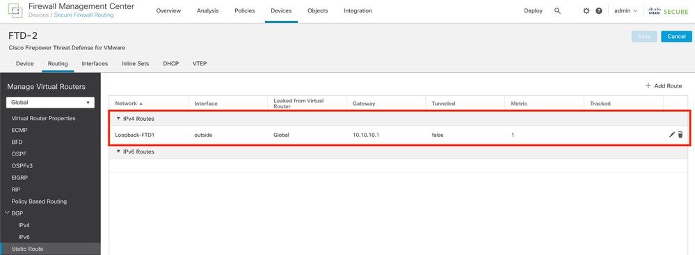 Afbeelding 13. Statische route op peer configureren