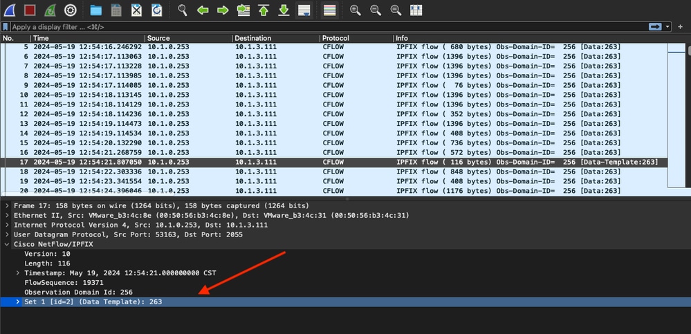 O SS mostra o modelo no Wireshark