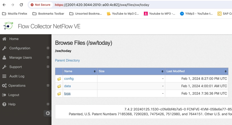 Browser dei file SNA all'interno della directory sw/oggi/