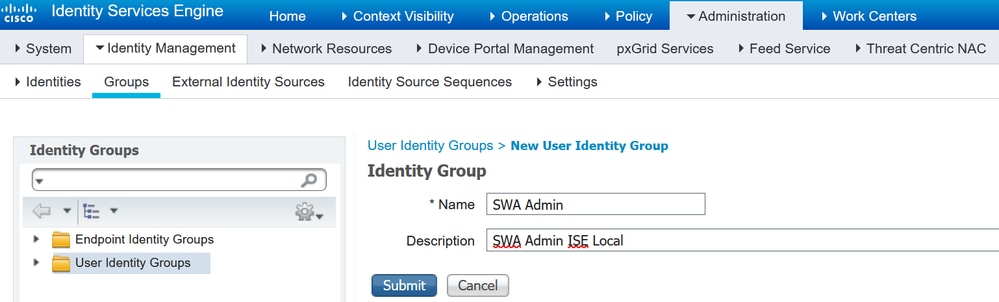 Ajouter un groupe d'identités utilisateur pour les utilisateurs administrateur SWA