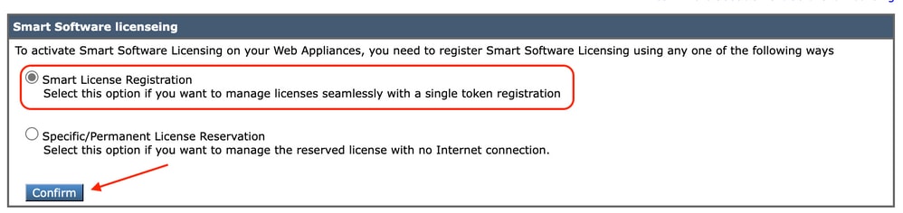 Immagine: scegliere Smart License Registration