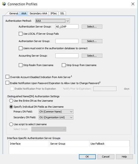 Connection Profile AAA Configuration