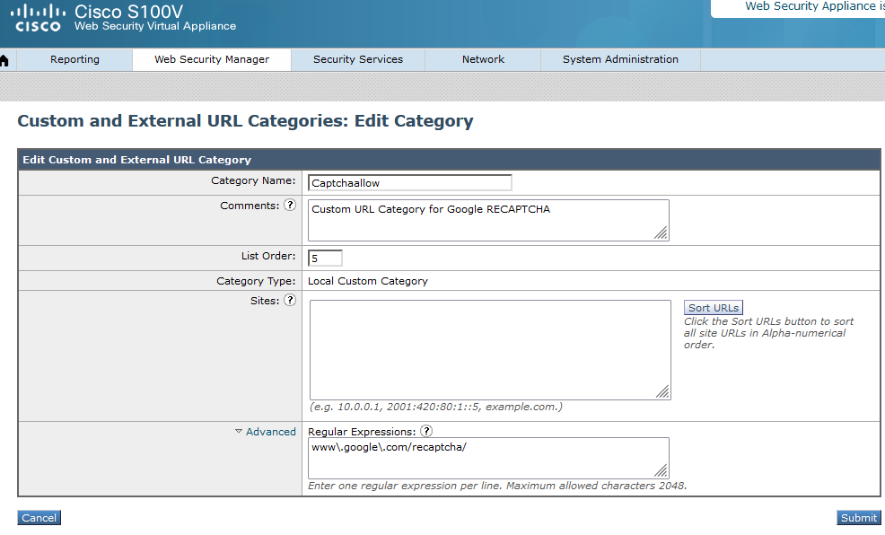 Crea categoria URL personalizzata per Google