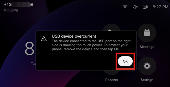 USB-A device overcurrent promt.