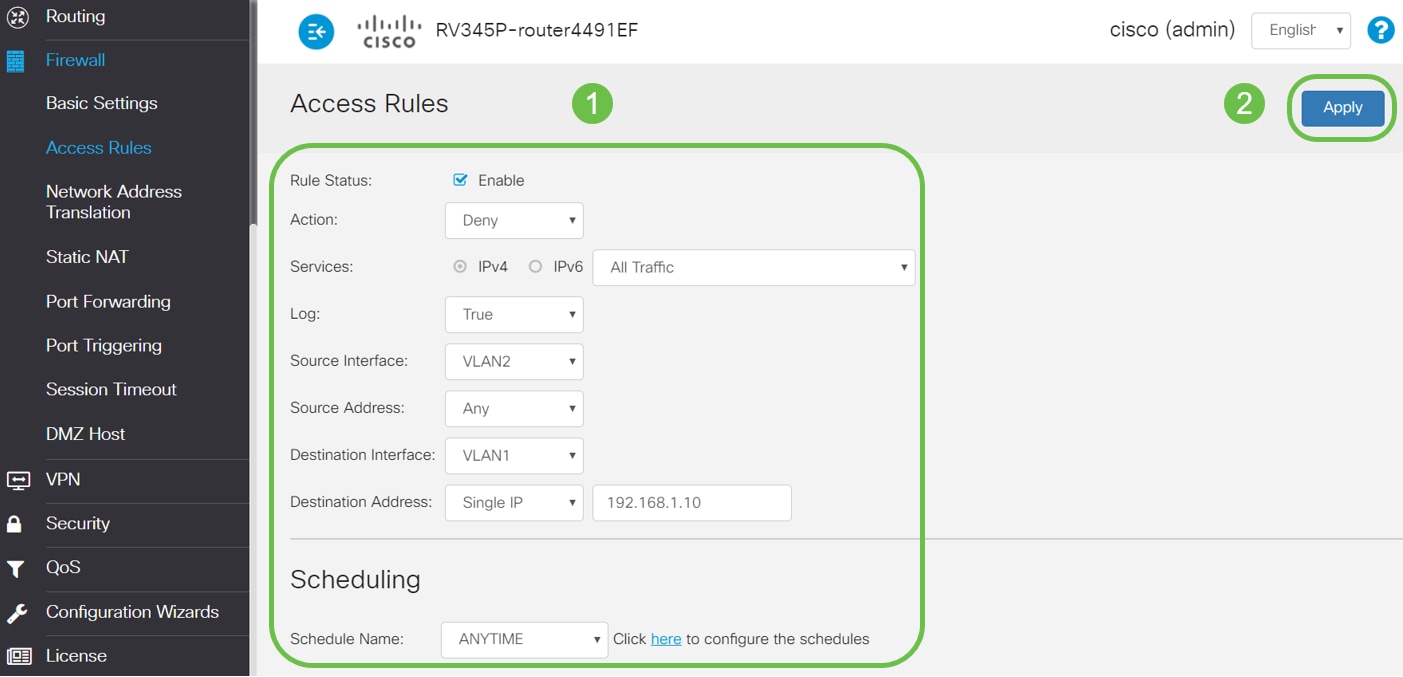 Configure the Access Rules parameters. 