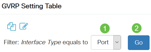 Choose either Port or LAG from the Filter: Interface Type equals to drop-down list. Click Go to display the settings for the chosen interface type.