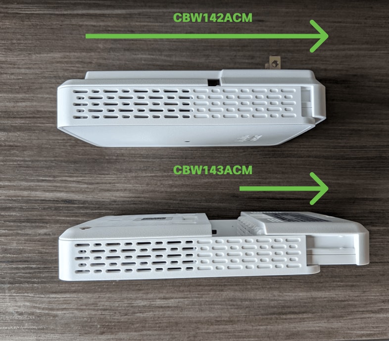 On most APs, the MAC address can be found on the outside of the actual AP. On the 142ACM and 143ACM you need to slide out the power apparatus to view the MAC address. To do this, apply light pressure on the AP where the arrows indicate. Slide and lift the power component out. 