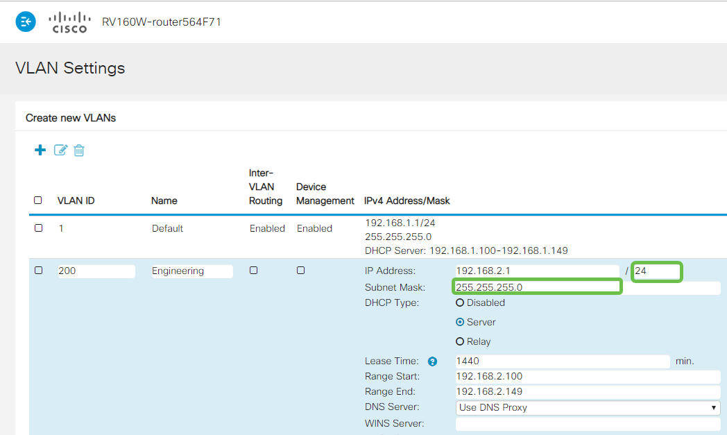 The subnet mask under Subnet Mask will auto-populate. If you make changes, this will automatically adjust the field.