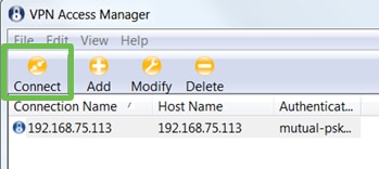 VPN Access Manager, the Connect button is highlighted.