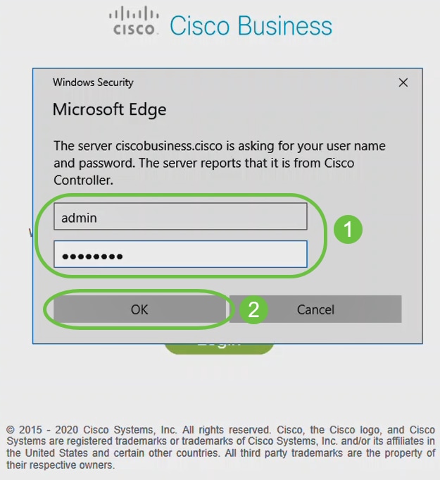 Log in using the credentials that were configured and Click OK.