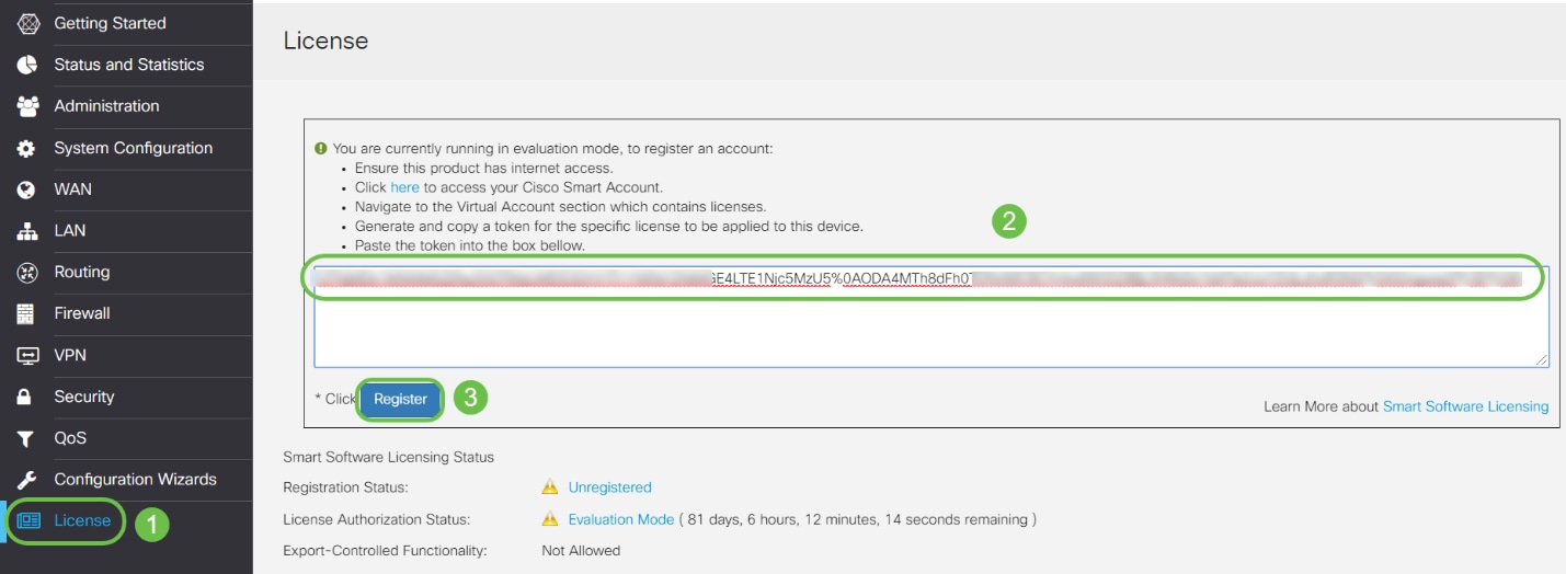 Navigate to License. Paste the copied token in step 6 on the text box under the License tab by selecting ctrl + v on your keyboard. Click Register.