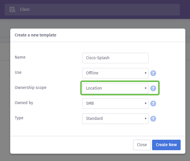 The highlight encircles the Ownership scope drop-down box.