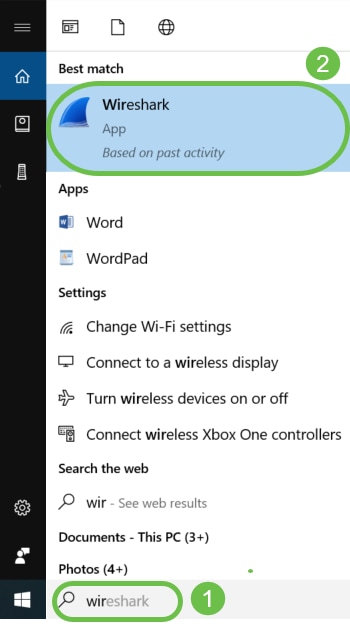 Since Wireshark has already been downloaded, it can be accessed by typing Wireshark in the search bar of Microsoft Windows and selecting the application when it is an option. 