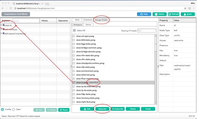 S'inscrire au modèle de données cisco-ia.yang