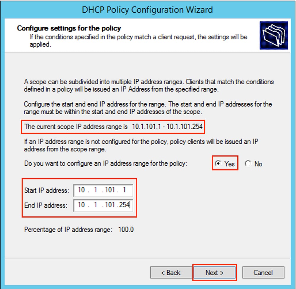 wom2012, Apply Policy to DHCP scope. Click Next