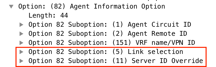 Suboptions 5 and 11 of the DHCP Option 82